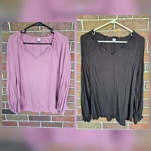 Old Navy BUNDLE Women's Medium Long Sleeve Black Pullover Boho Peasant Blouse